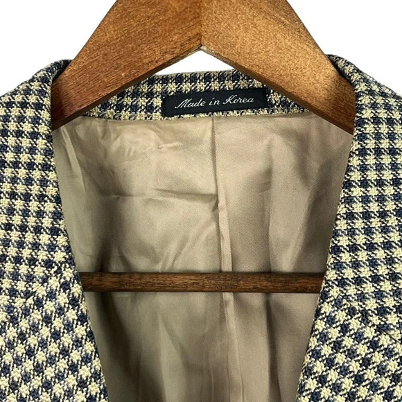 Club Room Pantex Silk Wool Blend Mens 42R Blazer Jacket Coat Brown Blue Gingham - Picture 4 of 11